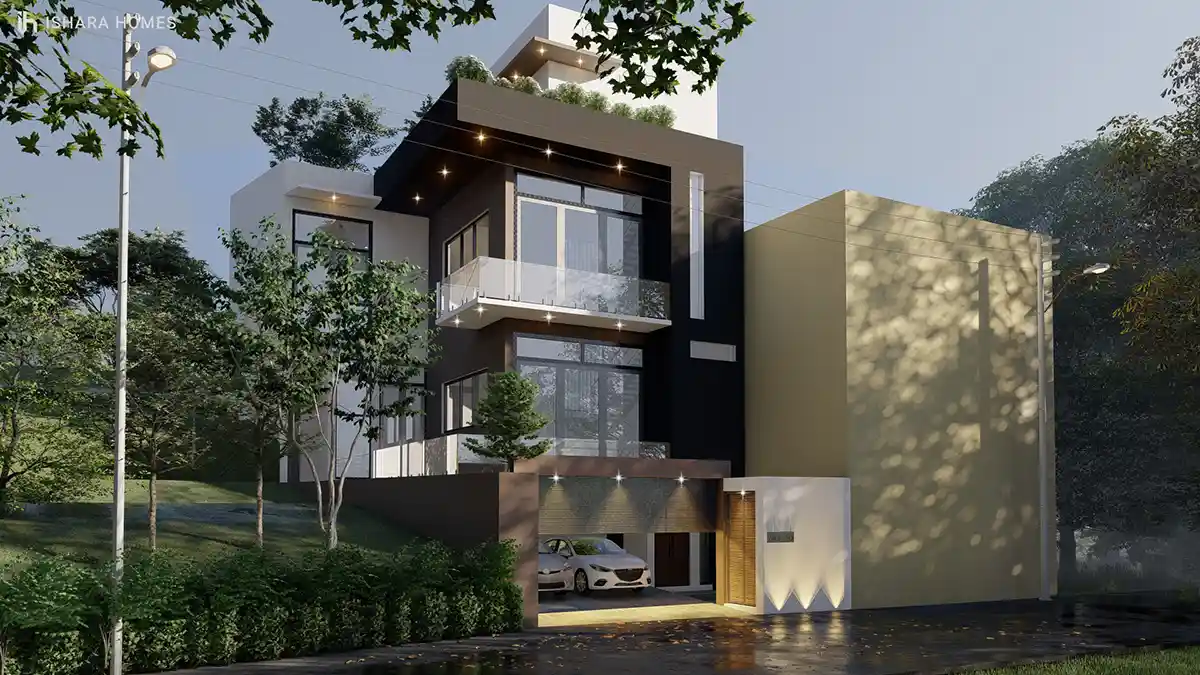 At Laurels House in Pallekele, dark charcoal cladding and warm timber-toned accents wrap a three-storey volume, its glass balconies catching the...